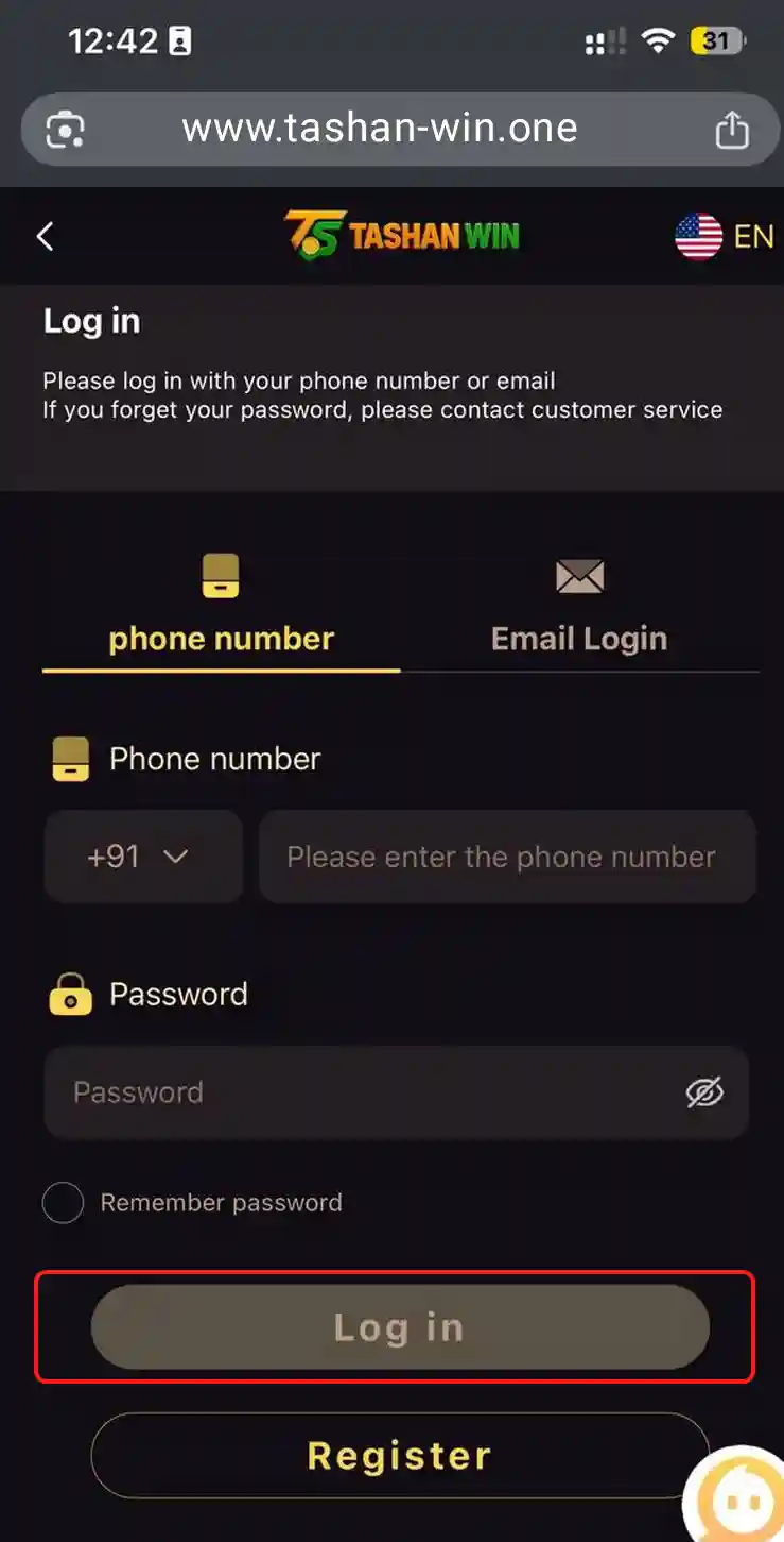 Tashan Win Login Step 4
